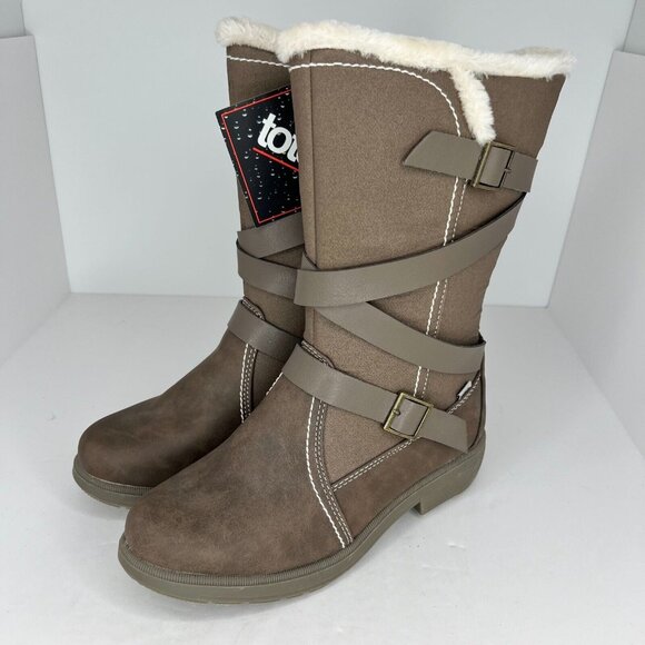 totes Shoes - Totes Womens Diedre Brown Waterproof Vegan Faux Fur Strappy Size 9 M Snow Boots
